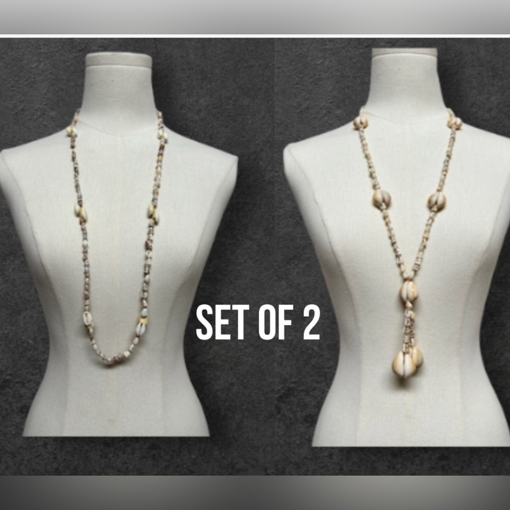 Set of (2) 18” Cowrie‎ Sigay Shell Necklace Natural Handmade Seashell necklaces